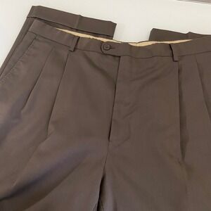 Zanieri Men's Dress Pants Pleated Brown Wool Super 100s Size 38 Flaw‎ Italian